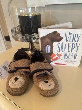 George Brown and Navy Plush Baby Slippers